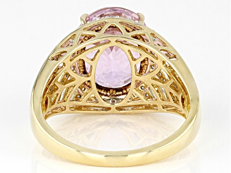 Kunzite And White Diamond 14k Yellow Gold Center Design Ring 6.33ctw