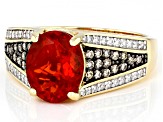 Mexican Fire Opal, Champagne & White Diamond 14k Yellow Gold Center Design Ring 2.08ctw