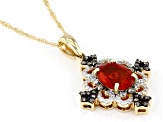 Mexican Fire Opal, Champagne And White Diamond 14k Yellow Gold Pendant With 18" Chain 1.36ctw