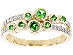 Tsavorite Garnet With White Diamond 14k Yellow Gold Band Ring 0.50ctw