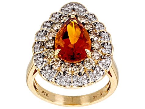Madeira Citrine With Champagne And White Diamond 14k Yellow Gold Halo Ring 4.25ctw