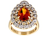 Madeira Citrine With Champagne And White Diamond 14k Yellow Gold Halo Ring 4.25ctw