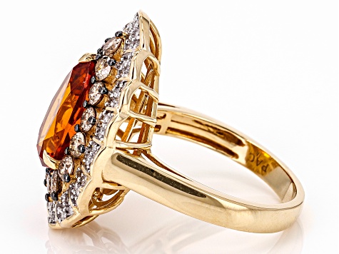 Madeira Citrine With Champagne And White Diamond 14k Yellow Gold Halo Ring 4.25ctw