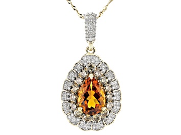 Picture of Madeira Citrine With Champagne And White Diamond 14k Yellow Gold Halo Pendant 4.59ctw