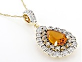 Madeira Citrine With Champagne And White Diamond 14k Yellow Gold Halo Pendant 4.59ctw