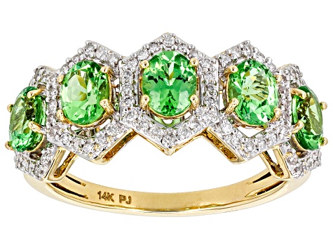 Tsavorite Garnet And White Diamond 14k Yellow Gold Band Ring 2.42ctw