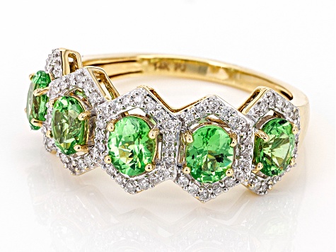 Tsavorite Garnet And White Diamond 14k Yellow Gold Band Ring 2.42ctw