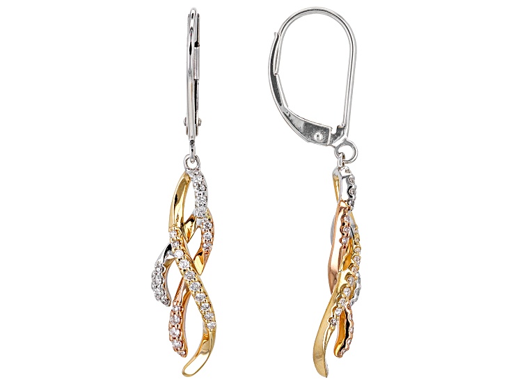 White Diamond 14k Tri-Tone Gold Dangle Earrings 0.25ctw