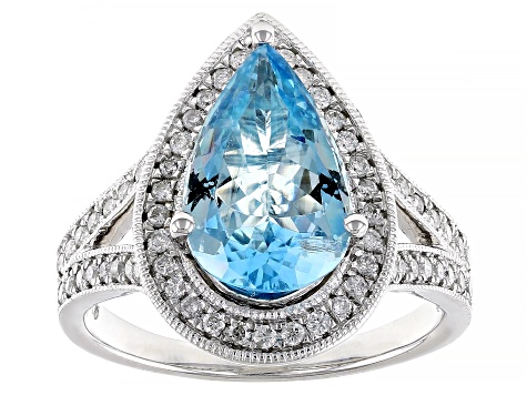 Aquamarine And Round White Diamond 14k White Gold Halo Ring 3.25ctw ...