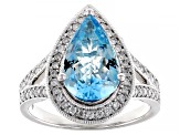 Aquamarine And Round White Diamond 14k White Gold Halo Ring 3.25ctw