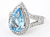 Aquamarine And Round White Diamond 14k White Gold Halo Ring 3.25ctw