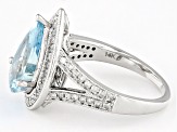 Aquamarine And Round White Diamond 14k White Gold Halo Ring 3.25ctw