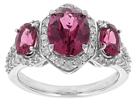 Rhodolite Garnet With White Diamond 14k White Gold 3-Stone Ring 3.86ctw