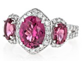 Rhodolite Garnet With White Diamond 14k White Gold 3-Stone Ring 3.86ctw