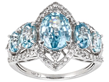 Picture of Blue Zircon And White Diamond 14k White Gold Center Design Ring 5.22ctw