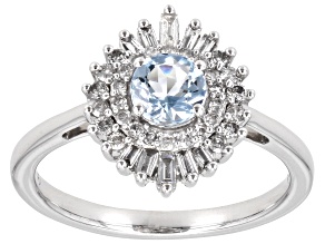 Aquamarine And White Diamond 14k White Gold Halo Ring 0.80ctw