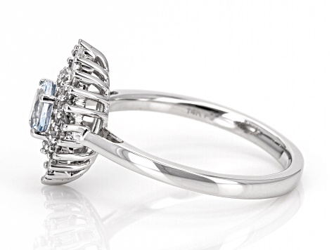 Aquamarine And White Diamond 14k White Gold Halo Ring 0.80ctw