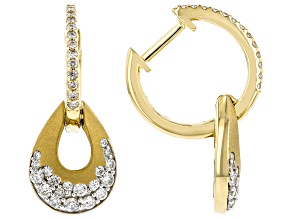 White Diamond 14k Brushed Yellow Gold Dangle Earrings 0.75ctw