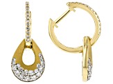 White Diamond 14k Brushed Yellow Gold Dangle Earrings 0.75ctw