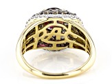 Red Zircon With Champagne And White Diamond 14k Yellow Gold Center Design Ring 3.05ctw