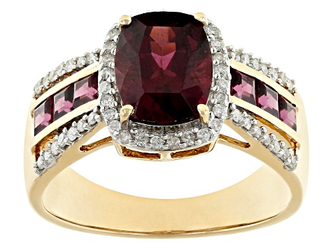 Rhodolite Garnet And White Diamond 14k Yellow Gold Halo Ring 3.66ctw