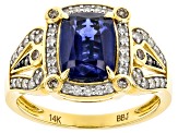 Blue Kyanite With White And Champagne Diamond 14k Yellow Gold Center Design Ring 2.70ctw