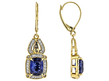 Picture of Blue Kyanite With White And Champagne Diamond 14k Yellow Gold Center Design Earrings 3.43ctw