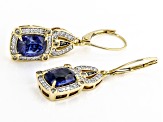 Blue Kyanite With White And Champagne Diamond 14k Yellow Gold Center Design Earrings 3.43ctw