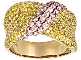 Natural Pink And Yellow Diamond 14k Yellow Gold Wide Band Ring 1.90ctw