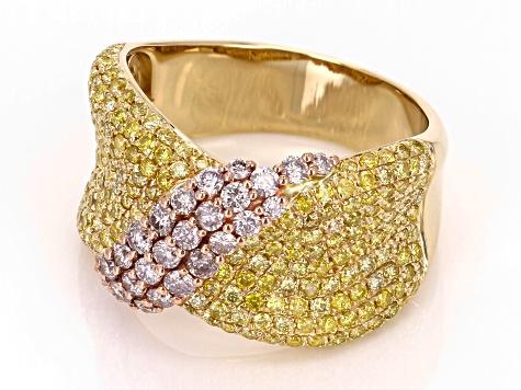 Natural Pink And Yellow Diamond 14k Yellow Gold Wide Band Ring 1.90ctw