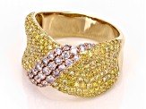 Natural Pink And Yellow Diamond 14k Yellow Gold Wide Band Ring 1.90ctw
