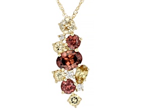 Red And Yellow Zircon With White Diamond 14k Yellow Gold Slide Pendant With Singapore Chain 3.39ctw