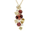 Red And Yellow Zircon With White Diamond 14k Yellow Gold Slide Pendant With Singapore Chain 3.39ctw