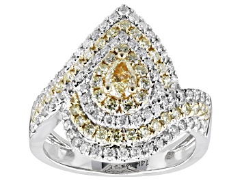 Picture of Natural Yellow And White Diamond 14k White Gold Center Design Ring 1.50ctw
