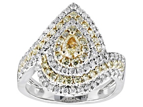 Natural Yellow And White Diamond 14k White Gold Center Design Ring 1.50ctw