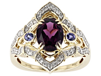 Picture of Rhodolite And Tanzanite With White Diamond 14k Yellow Gold Ring 2.29ctw