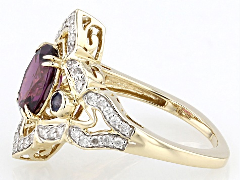 Rhodolite And Tanzanite With White Diamond 14k Yellow Gold Ring 2.29ctw
