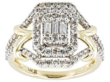 Picture of White Diamond 14k Yellow Gold Halo Ring 1.00ctw