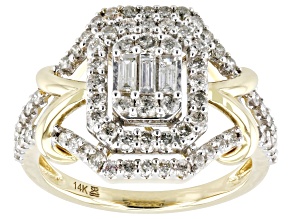 White Diamond 14k Yellow Gold Halo Ring 1.00ctw