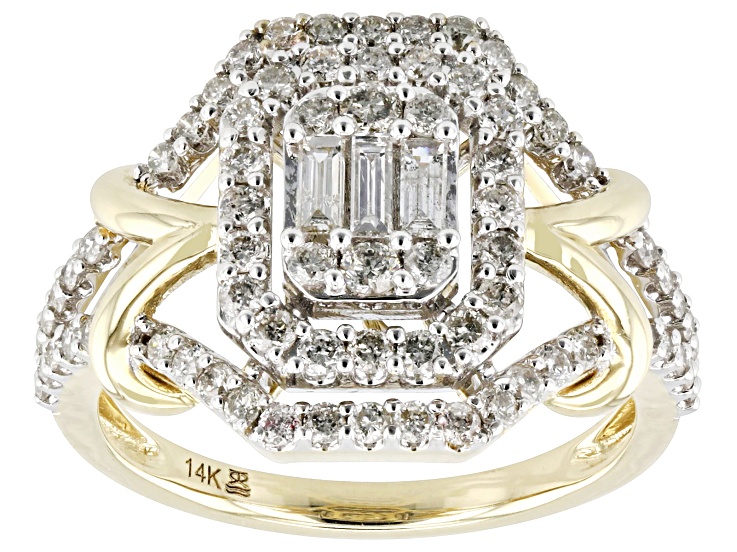 White Diamond 14K Yellow Gold Halo Ring 1.00ctw