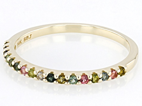 Multi Color Tourmaline 14k Yellow Gold Band Ring 0.22ctw