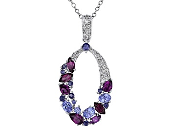 Picture of Rhodolite And Tanzanite With Iolite and White Diamond 14k White Gold Pendant And Chain 2.33ctw