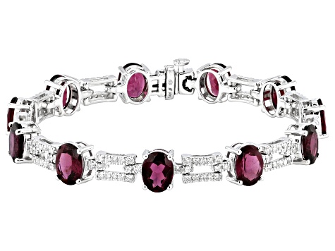 Rhodolite And White Diamond 14k White Gold Bracelet 18.00ctw