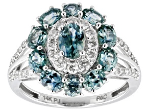 Blue Montana Sapphire and White Diamond 14k White Gold Halo Ring 2.56ctw.