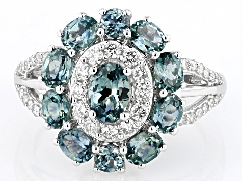 Blue Montana Sapphire and White Diamond 14k White Gold Halo Ring 2.56ctw.