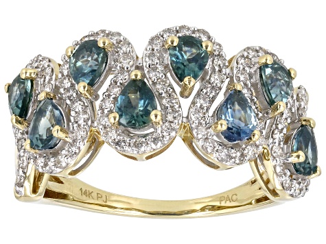Blue Montana Sapphire and White Diamond 14k Yellow Gold Ring 1.74ctw.