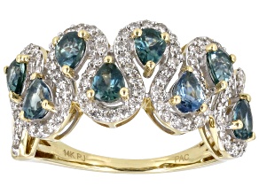 Blue Montana Sapphire and White Diamond 14k Yellow Gold Ring 1.74ctw.