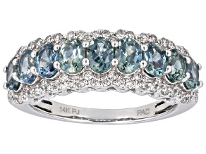Blue Montana Sapphire and White Diamond 14k White Gold Band Ring 1.97ctw.