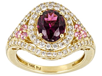 Picture of Rhodolite And Pink Spinel With White Diamond 14k Yellow Gold Halo Ring 2.45ctw.