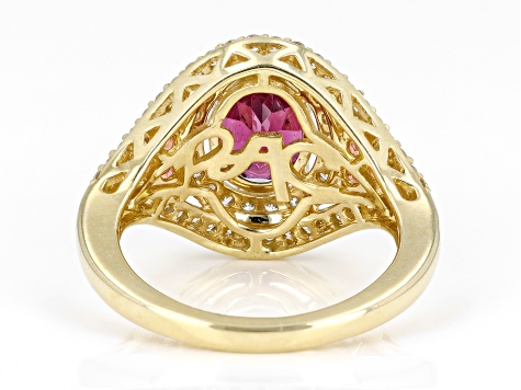 Rhodolite And Pink Spinel With White Diamond 14k Yellow Gold Halo Ring 2.45ctw.